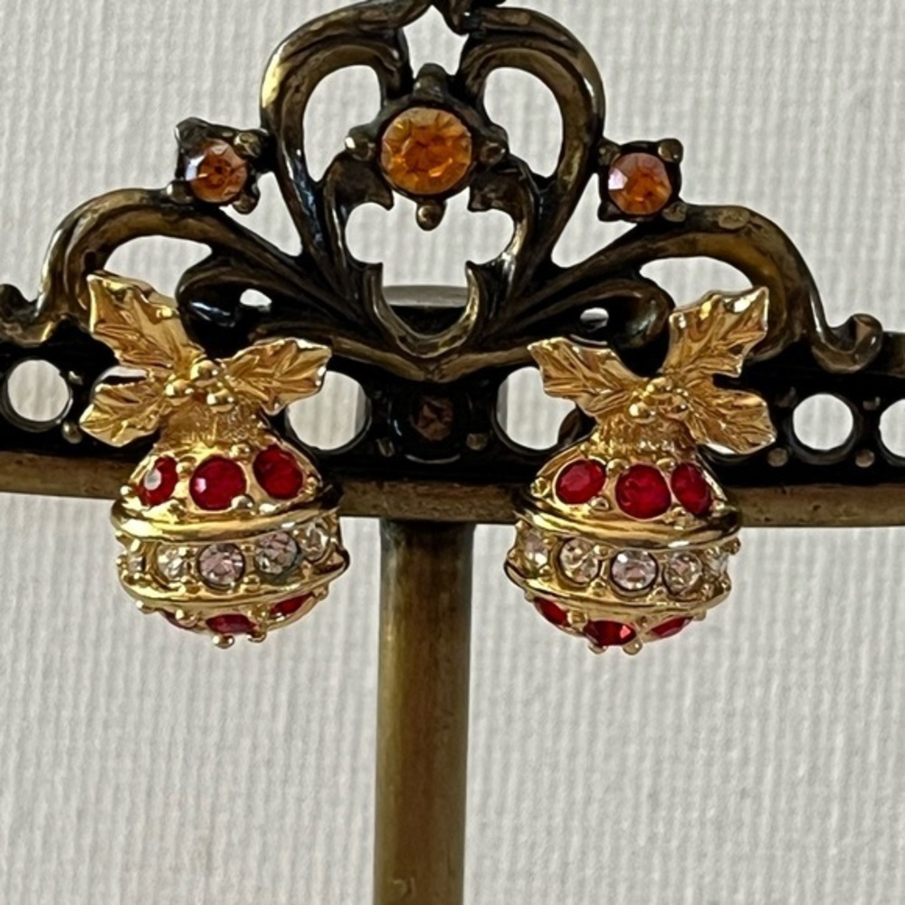 Gold and Red Festive pierced Earrings